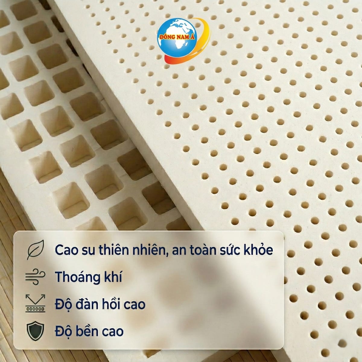 Kết cấu lỗ thoáng khí hai mặt của lõi cao su thiên nhiên